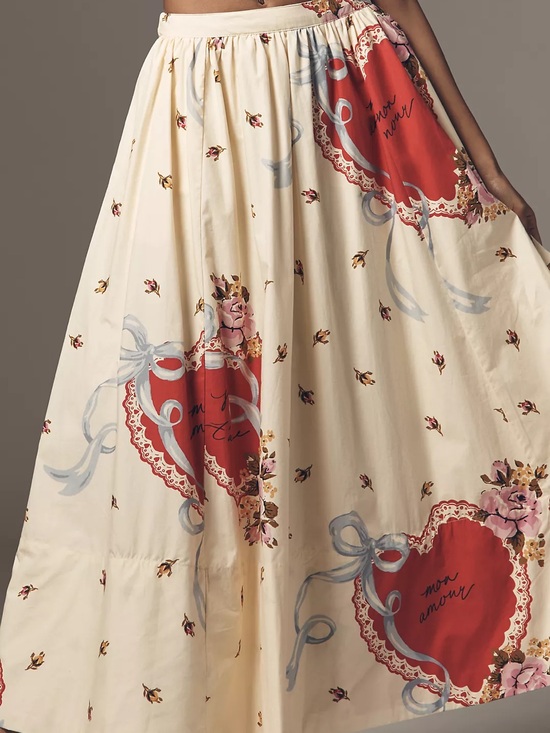 Maeve Dresses & Skirts - Maeve Cream Maxi Skirt with Red Heart Print